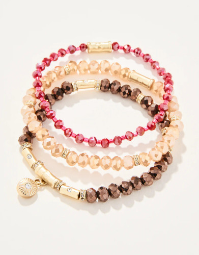 Spartina 449 Pink and Brown Sparkle Stack Stretch Bracelet Set
