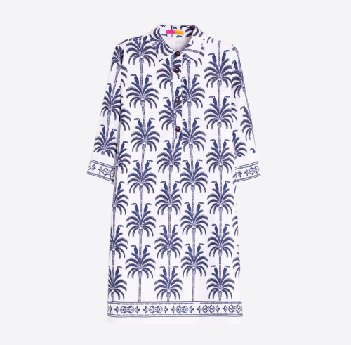 Vilagallo Navy Toucans In Palm Tree Half Sleeve Shift Dress