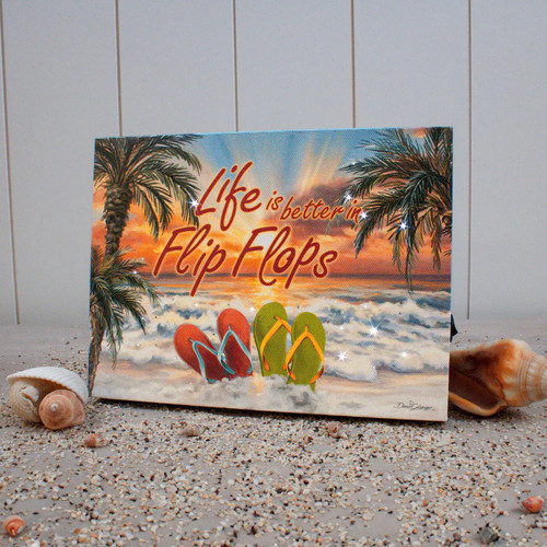 Glow Decor Flip Flops In The Sand LED Lighted Mini Lighted Tabletop Canvas