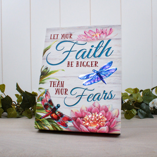 Glow Decor Faith Dragonflies LED Lighted Mini Lighted Tabletop Canvas
