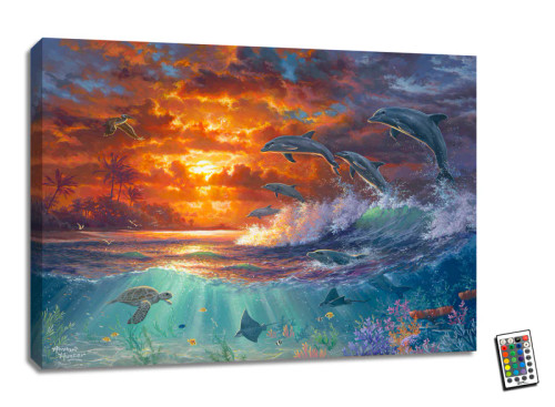 Glow Decor Beyond The Shore Dolphins Ocean LED Illuminated Wall Art