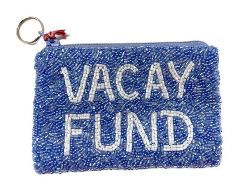 Tiana Designs Vacay Fund Blue Beaded Coin Purse Key Ring