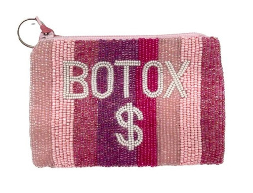 Tiana Designs Botox $ Pink Striped Beaded Coin Purse Key Ring