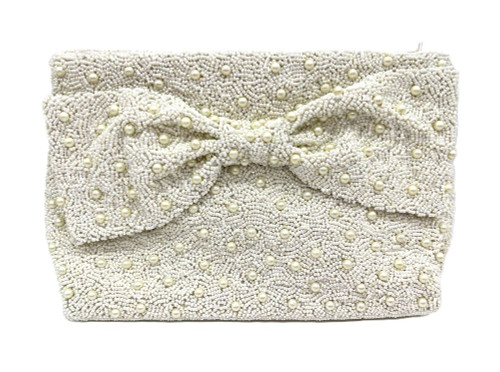 Tiana Designs Ivory Pearls & Beads Beaded Bow Crossbody Clutch Purse