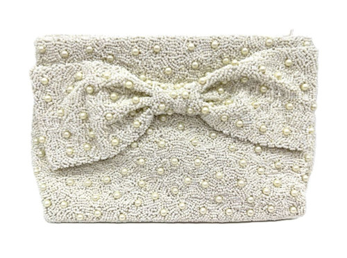 Tiana Designs Ivory Pearls & Beads Beaded Bow Crossbody Clutch Purse