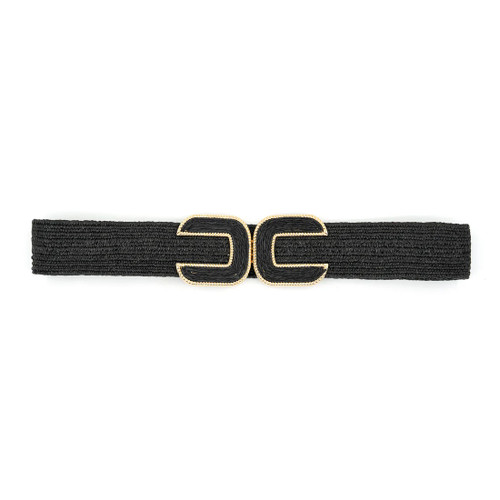 BC Bags Straw Weave Stretch Belt With Gold Trimmed Buckle
