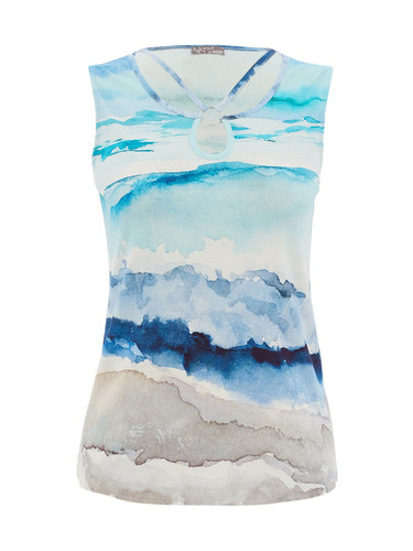 Dolcezza Seascape Ocean Keyhole Ring Sleeveless Top
