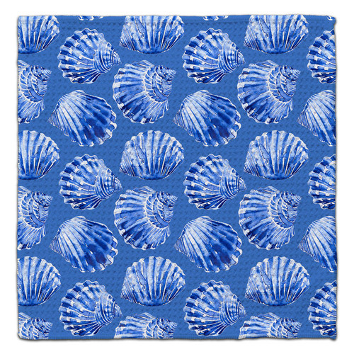 CJ Bella White With Blue Sea Shells Eco-Friendly Wash Cloth