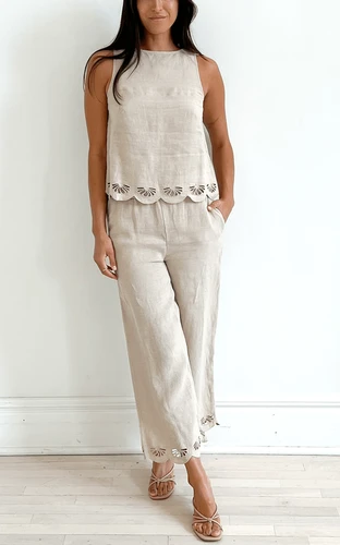 Trina Turk Cruze Beachy Beige Linen Wide Crop Pant