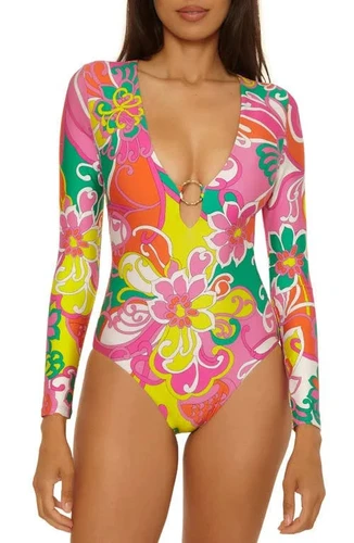 Trina Turk Elara Multi-Colored Plunging V-Neckline Paddlesuit Swimwear