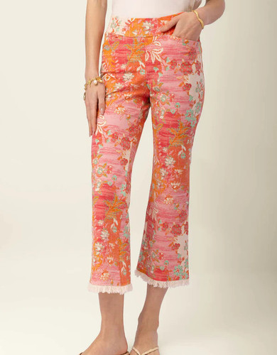 Spartina 449 Castillo Floral Abstract Maren Kick Flare Fringe Hem Pant