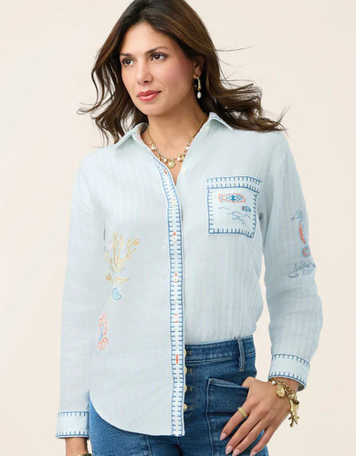 Spartina 449 Flagler Resort Stripe Aida Buttonfront Coastal Blouse Shirt