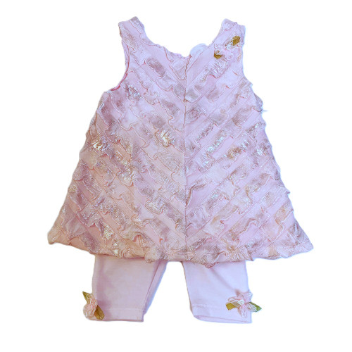 Pippa & Julie Pink Shimmer Ruffle Top Infant Pant Set