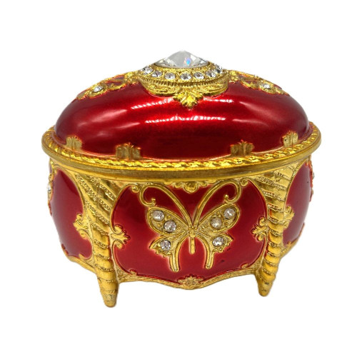 Splendid Large Crystal Oval Shaped Red & Gold Musical Jewelry Box