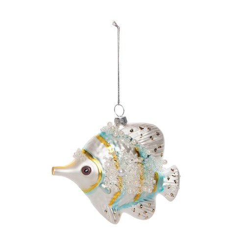 Beachcomber Metallic Silver Tropical Fish Christmas Tree Ornament