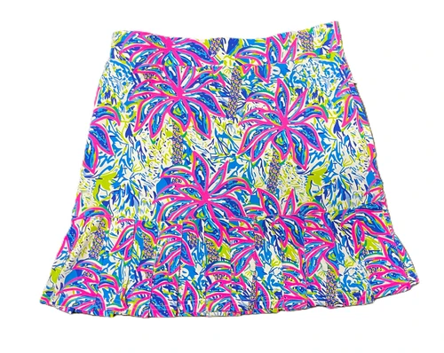 Lulu-B Wild Hot Pink & Blue Palm Tree Pleated Flounce Skort