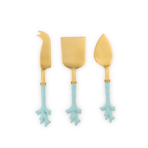 Two's Company Seafoam Coral Handles Cheese Knife Set of 3