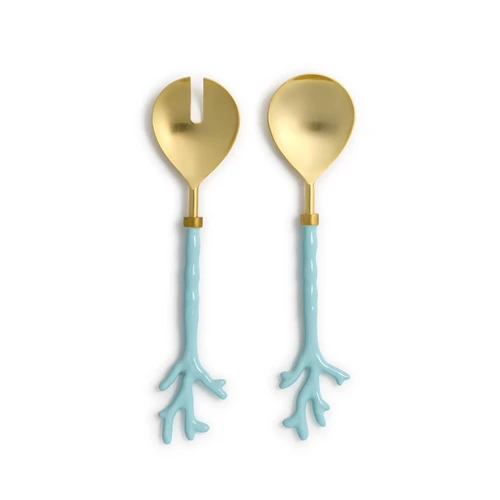 Two's Company Seafoam Coral Handles Salad Servers Set of 2