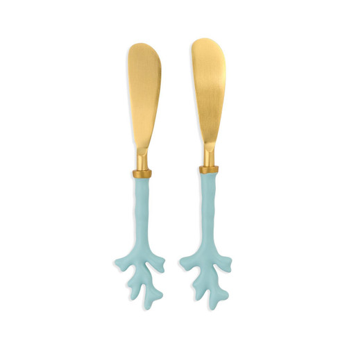 Two's Company Seafoam Coral Handles Spreaders Set of 2