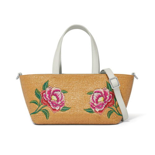 Brighton Rosebud Embroidered Crossbody Slim Tote Purse
