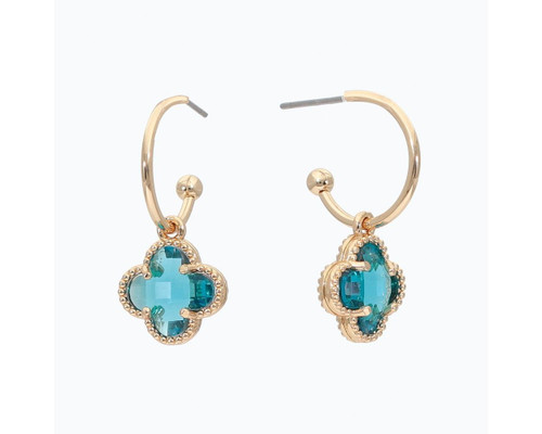 Periwinkle Blue Crystal Dangle Charms Gold Hoop Earrings