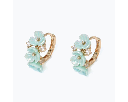 Periwinkle Delicate Iridescent Mint Flowers with Crystals Earrings
