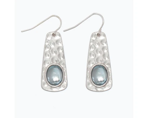 Periwinkle Silver Hammered Dangle Drops with Blue Inlay Earrings