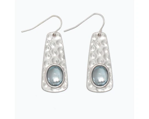 Periwinkle Silver Hammered Dangle Drops with Blue Inlay Earrings