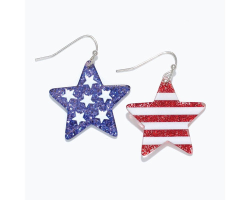 Periwinkle Patriotic Resin Glitter Stars Dangle Earrings