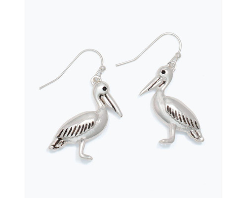 Periwinkle Polished Silver Pelican Shaped Dangle Earrings