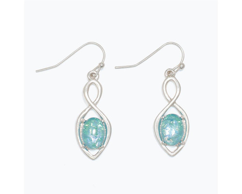 Periwinkle Silver Twist with Glitter Aqua Inlay Earrings