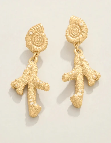 Spartina 449 Crusty Dangle Sea Coral White Opals Accents Moonshell Posts Gold Earrings