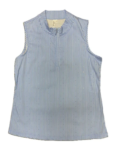 Lulu-B Striped Periwinkle Rhinestone Studs Zip Neckline Sleeveless Top