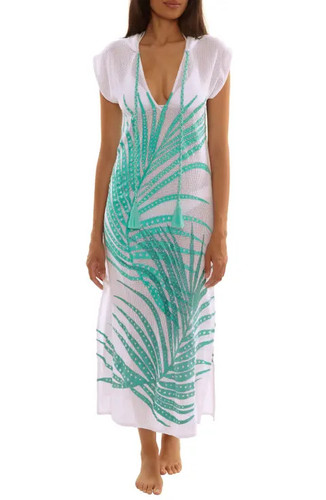 Trina Turk Sheer Tropics Hooded Swim Cover-Up Maxi Dress