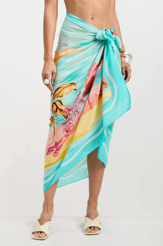 Trina Turk Cyclades Greek Isles Scene Swimsuit Sarong Pareo Cover Up