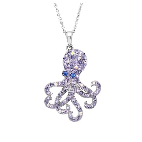 Ocean Jewelry Purple Crystal Octopus Pendant Silver Necklace