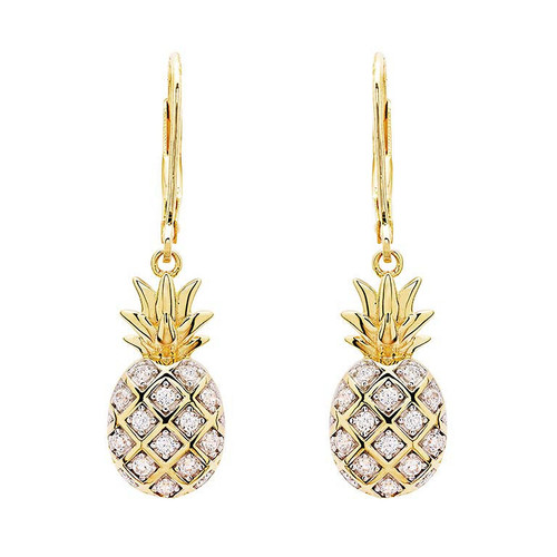 Ocean Jewelry CZ Pineapple 14Kt Gold Vermeil Drop Earrings