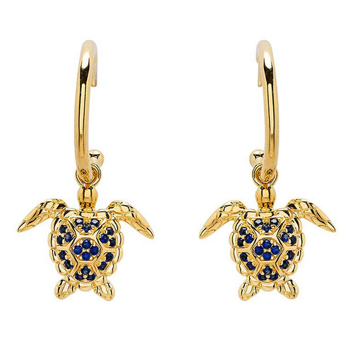 Ocean Jewelry Blue Lab Sapphire Turtles 14Kt Gold Vermeil Drop Earrings