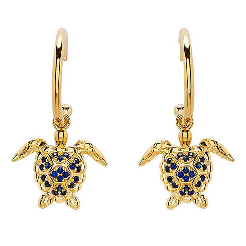 Ocean Jewelry Blue Lab Sapphire Turtles 14Kt Gold Vermeil Drop Earrings