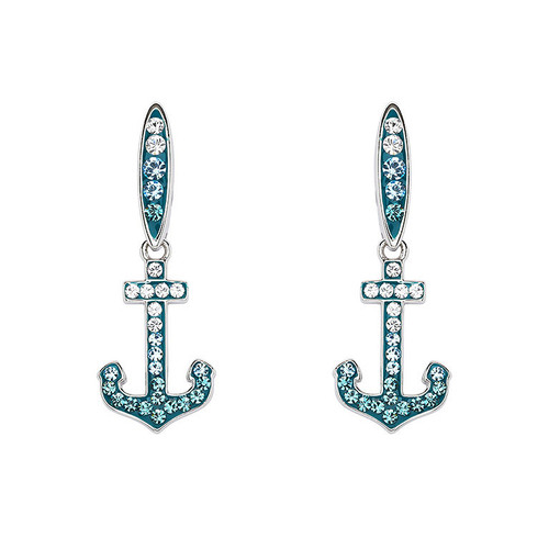 Ocean Jewelry Teal Blue Crystal Anchor Silver Drop Earrings