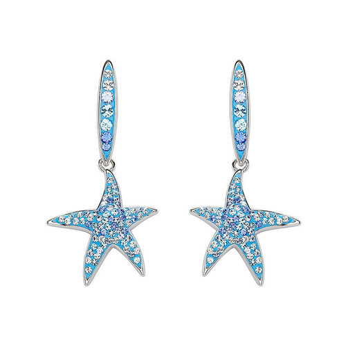 Ocean Jewelry Blue Crystal Starfish Silver Drop Earrings