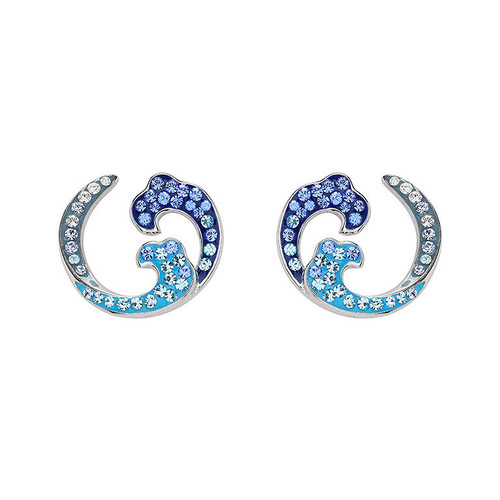 Ocean Jewelry Two-Tone Blue Crystal Contemporary Ocean Wave Silver Post Earrings