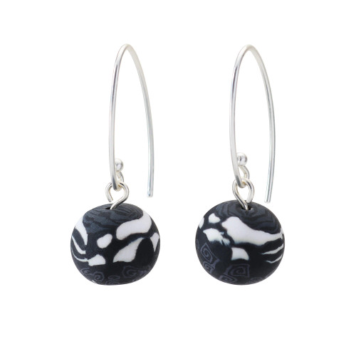 Jilzarah Noir Black & White Single Bead Dangle Earrings