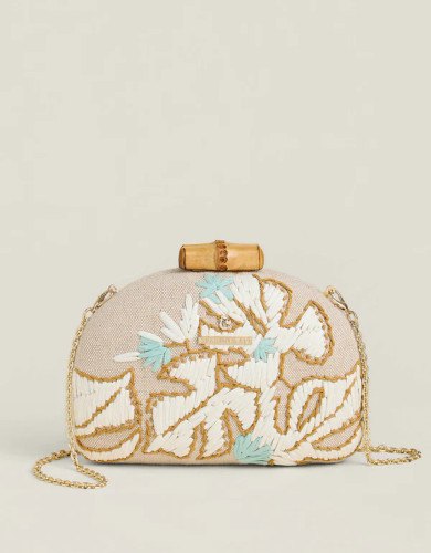 Spartina 449 Minaudiere Seawall Embroidered Palm Leaf Crossbody Clutch Purse