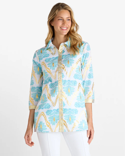 Jude Connally Glided Light Aqua Floral 3/4 Sleeve Blouse Top