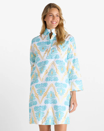Jude Connally Gilded Light Aqua Floral Easy Wear Long Sleeve Dress