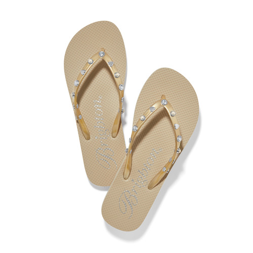Brighton Golden Hearts Crystals Pearls Flat Flip Flops