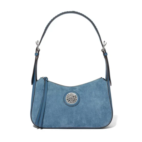 Brighton Contempo Cadiz Mira Suede Ziptop Hobo Bag - Denim Blue