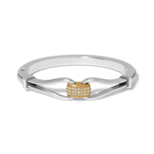 Brighton Meridian Classic Hinged Silver Gold Pave Crystal Bangle Bracelet