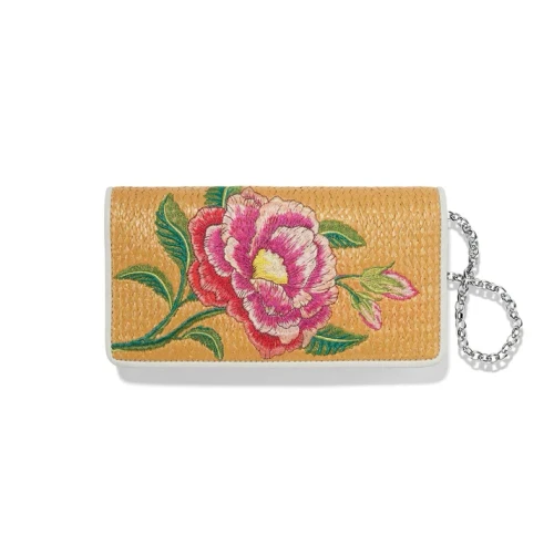 Brighton Rose Petal Straw and Leather Long Rockmore Crossbody Wallet